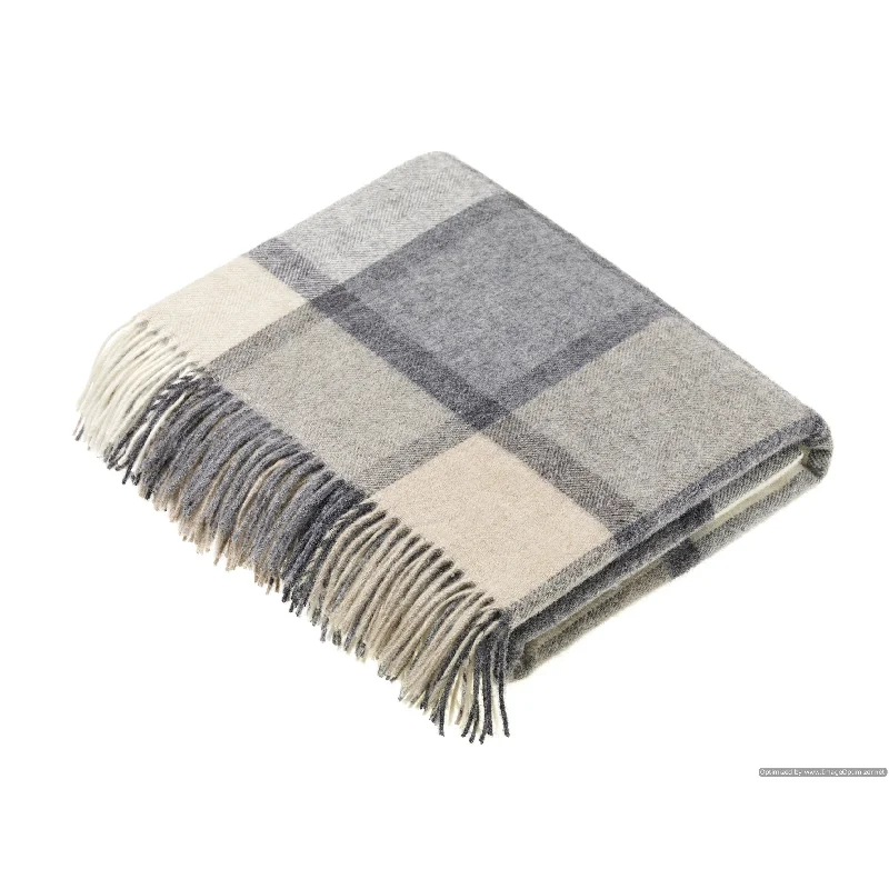 Merino Lambswool Throw Blanket - Block Windowpane - White / Gray