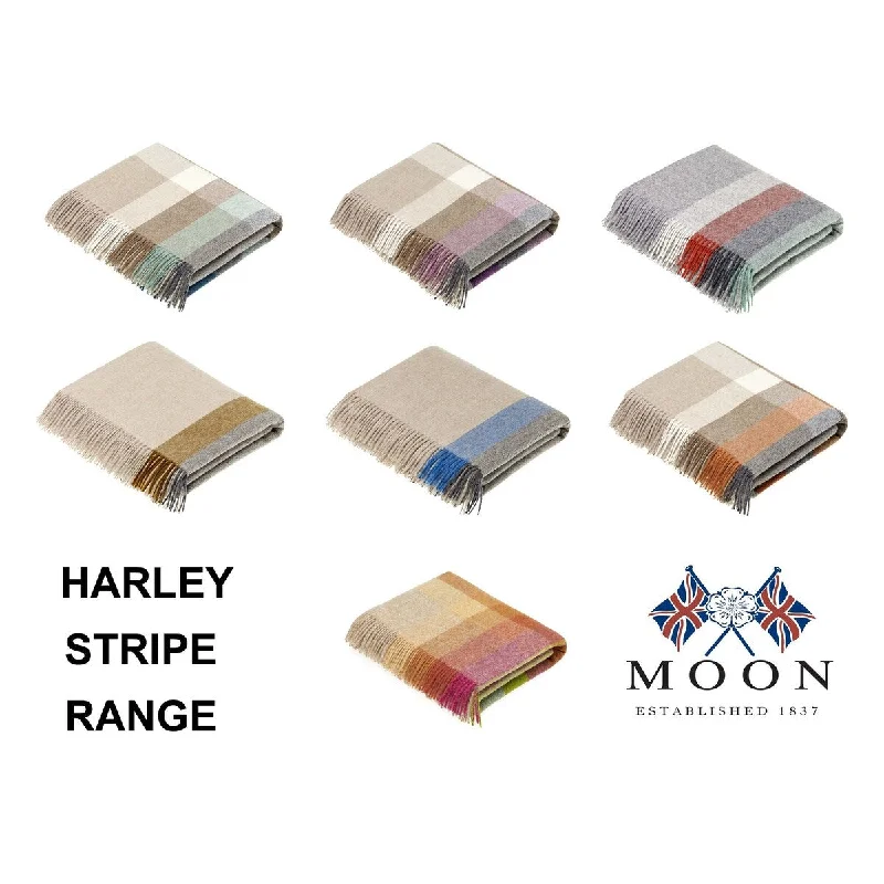 Merino Lambswool Throw Blanket - Harley Stripe - Made in England,