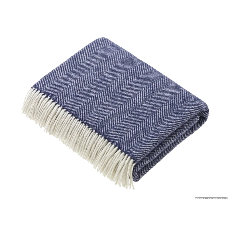 Merino Lambswool Throw Blanket - Herringbone Pattern, Made in England