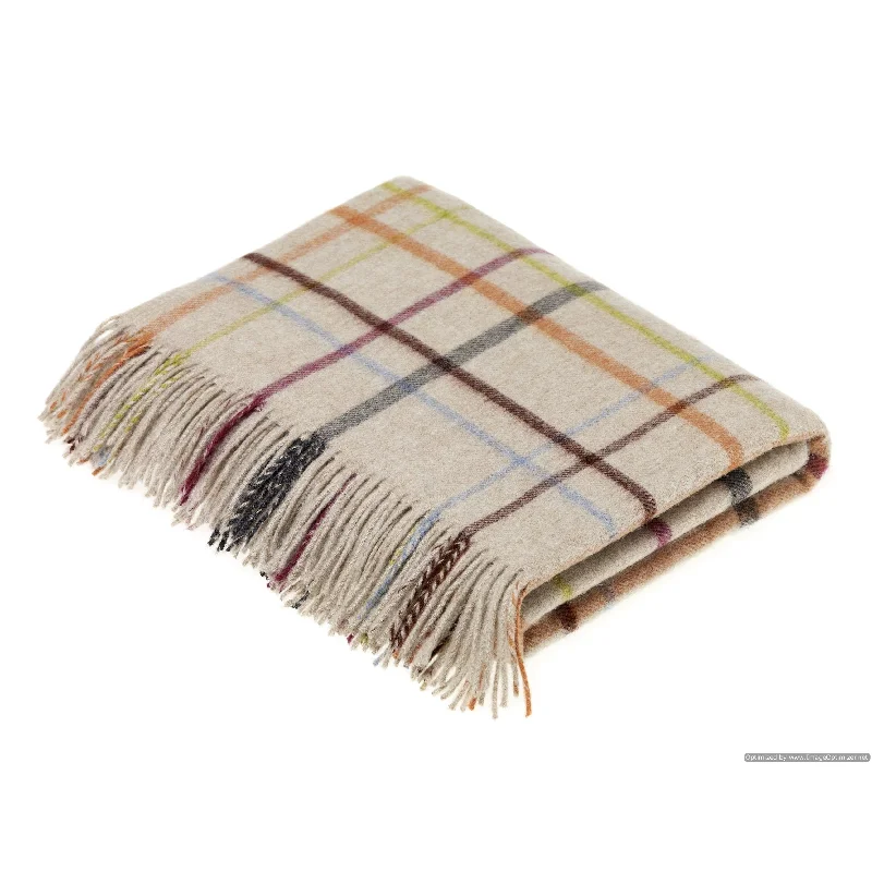 Merino Lambswool - VAR Windowpane Rainbow Throw Beige Multi, Made in England