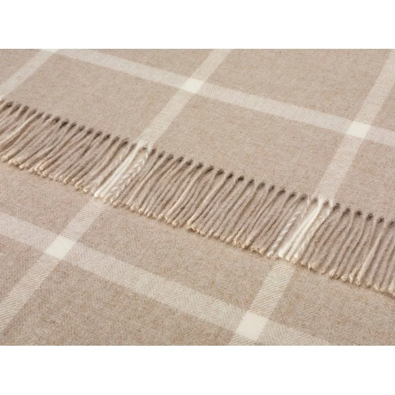 Merino Lambswool Windowpane Beige Throw Blanket