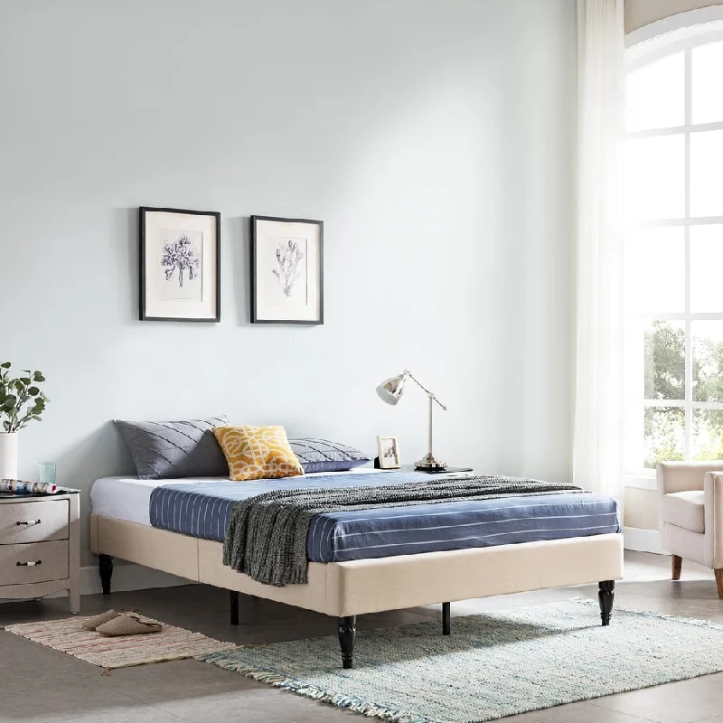 Merribee Contemporary Upholstered Queen Bed Frame with Turned Legs by Christopher Knight Home