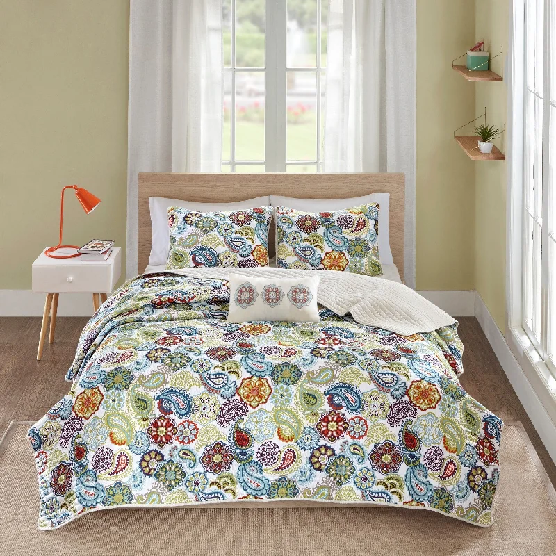 Mi Zone Tamil Reversible Paisley Quilt Set with Throw Pillow