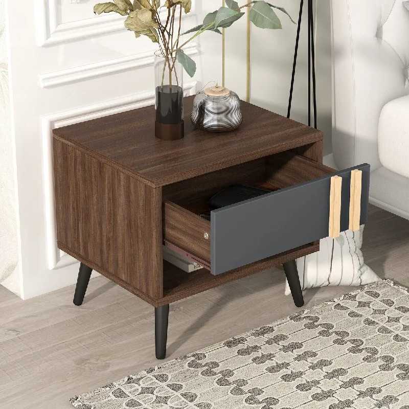 Modern Rustic Versatility Wooden Nightstands, Bedside Tables with Drawer and Shelf, for Bedroom