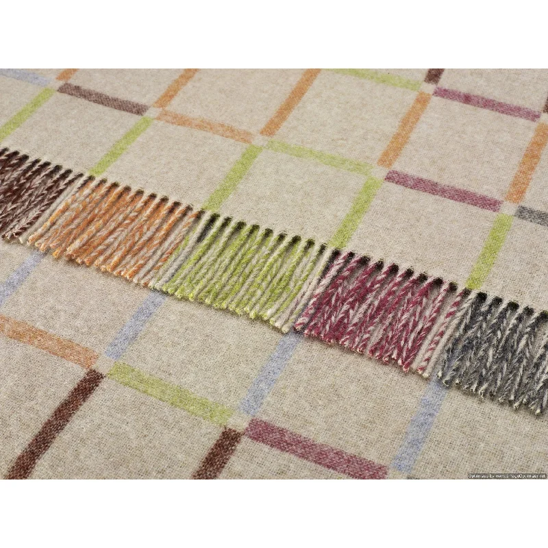 Multiblock Geometric - Beige Multi - Merino Lambswool Throws - Made in UK