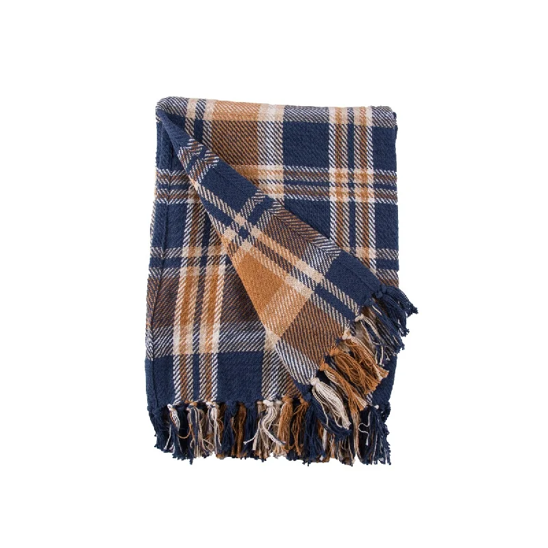 Navy and Gold Plaid 50" x 60" Throw Blanket