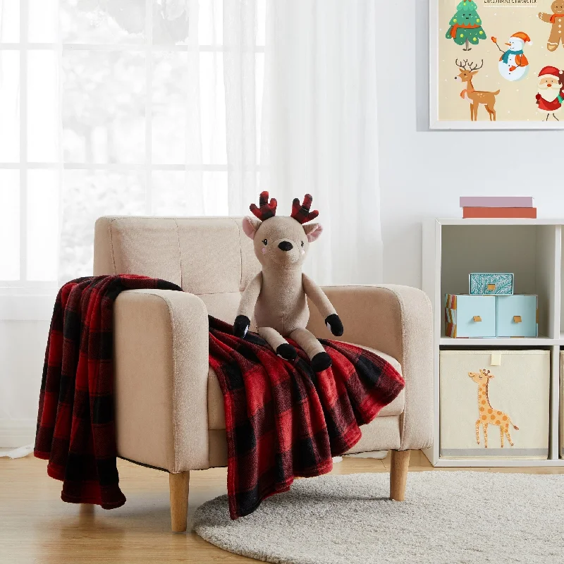 Olivia & Finn Reindeer Plaid Throw and Plush Friend