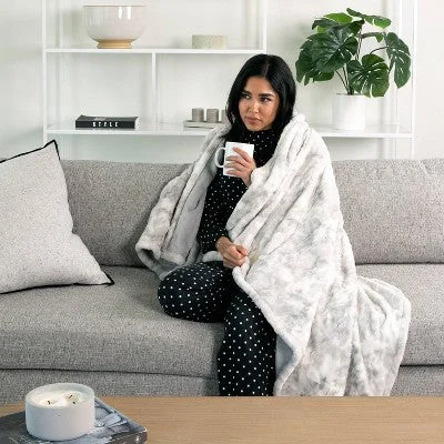 Open Box - Brookstone Heated Coziest Throw Gray Marble