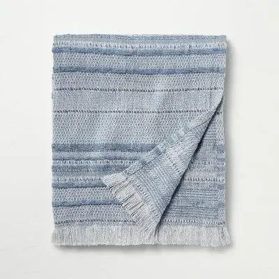 Open Box - Textured Rib Stripe Dobby Throw Blanket Vintage Blue - Hearth & Hand with Magnolia