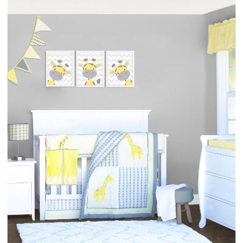 Pam Grace Creations Yellow and Gray Giraffe Crib Baby Bedding Set