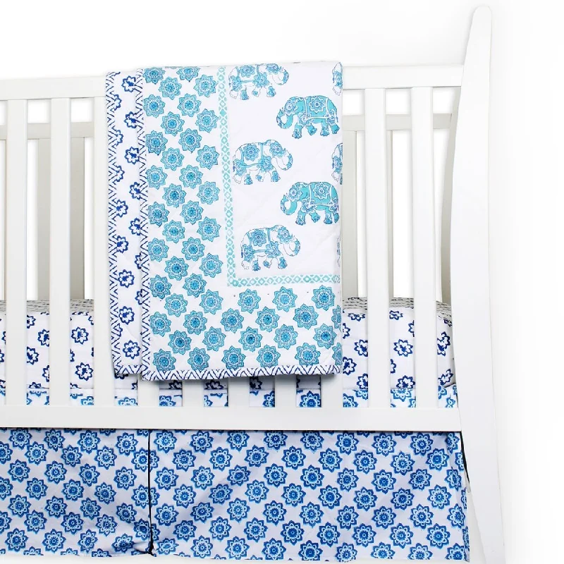 Petite Namaste Blue Elephant Caravan 3-piece bedding set