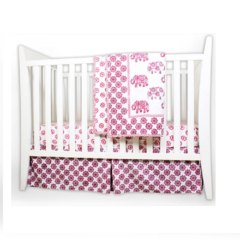 Petite Namaste Pink Elephant Caravan 3-piece bedding set