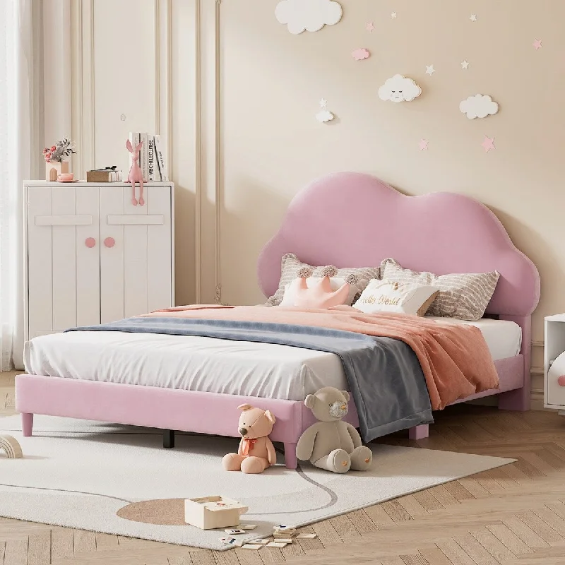 Pink Full Size Upholstered Platform Bed