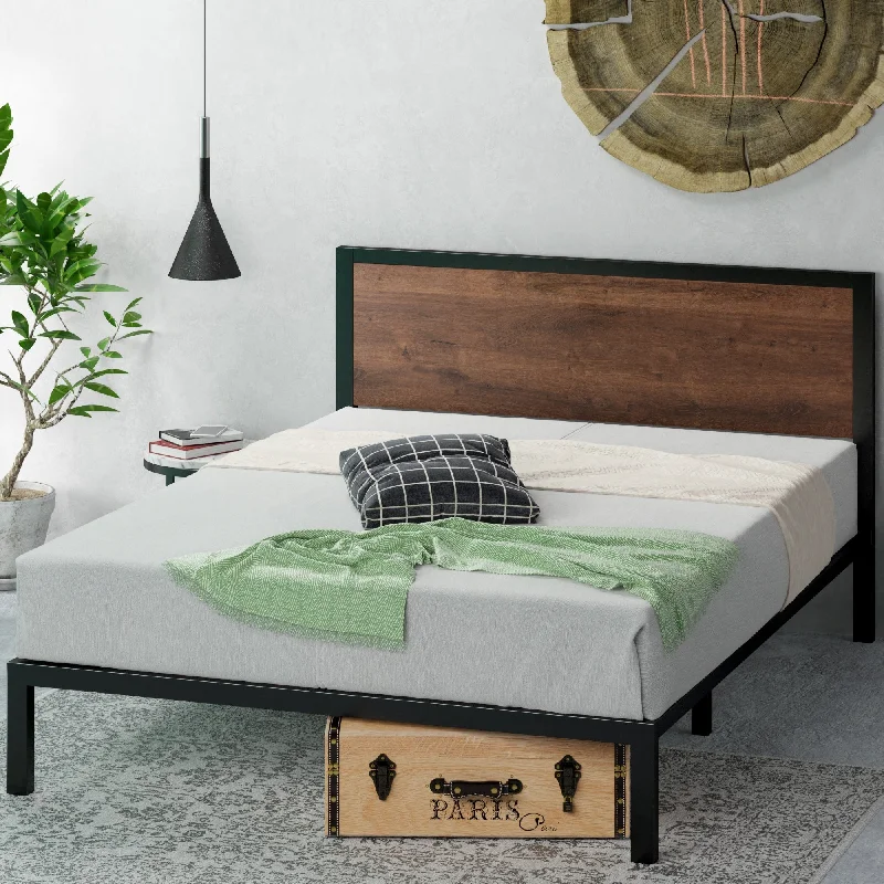 Priage by ZINUS Black and Brown Metal Platform Bed Frame