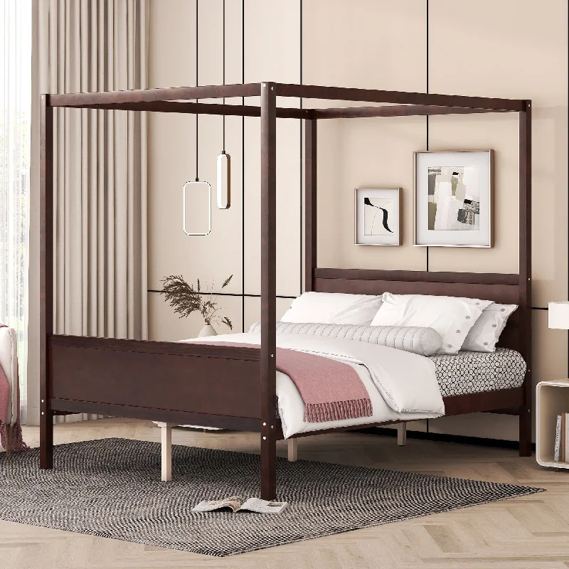 Queen Size Wood Canopy Platform Bed