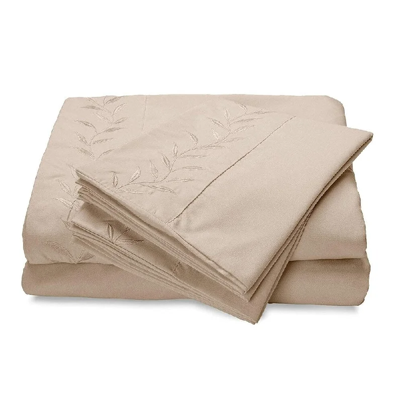 Reversifi Embroidered Bed Sheets Set Soft Brushed Microfiber Full, Tapioca/Ivory