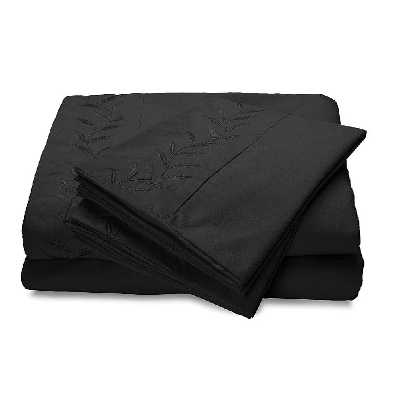 Reversifi Embroidered Bed Sheets Set Soft Brushed Microfiber King, Meteorite/Black