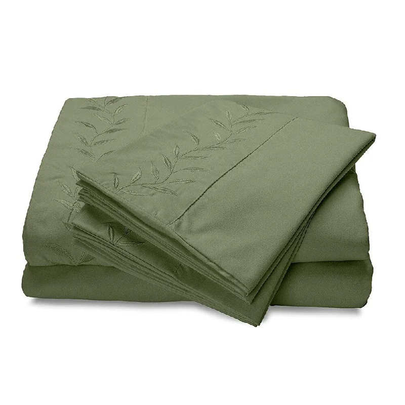 Reversifi Embroidered Bed Sheets Set Soft Brushed Microfiber King, Oil Green