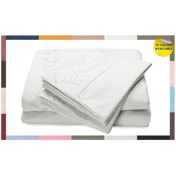 Reversifi Embroidered Bed Sheets Set Soft Brushed Microfiber Twin Bright White