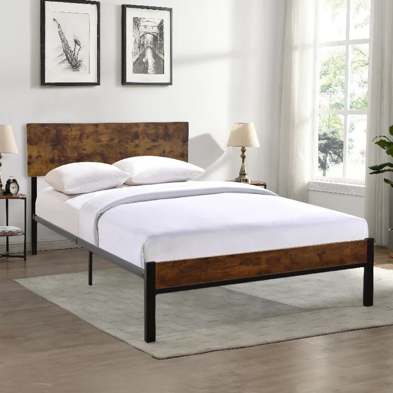 Rustic Twin Size Black Metal and Wood Platform Bed