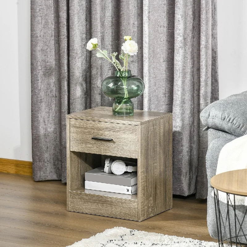 Small End Table Nightstands Wood Grain Side Table with Open Storage Shelf, Modern Bedside Table Portable Sofa Table, Gray