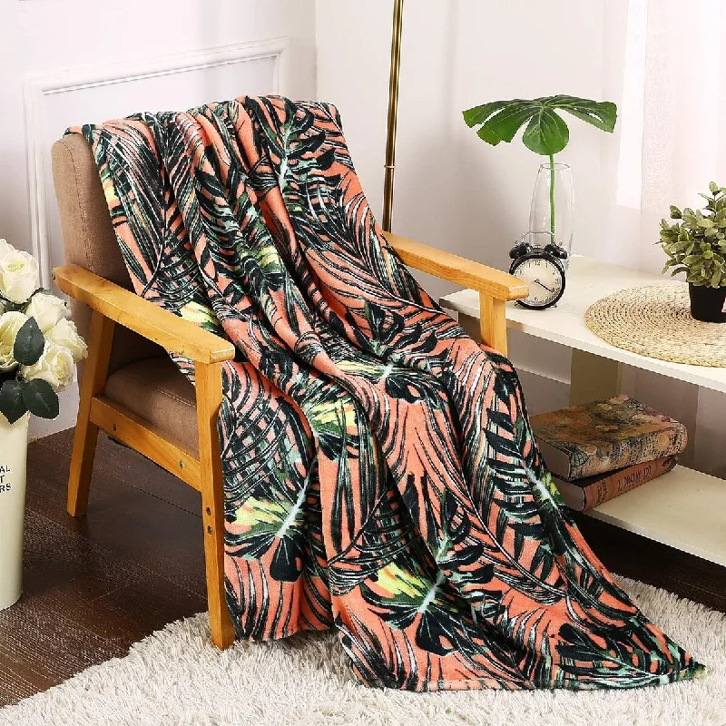 Summertime Whimsy Plush Fleece Throw Blanket (50" x 60") - Palm Paradise Giant Leaf Blanket