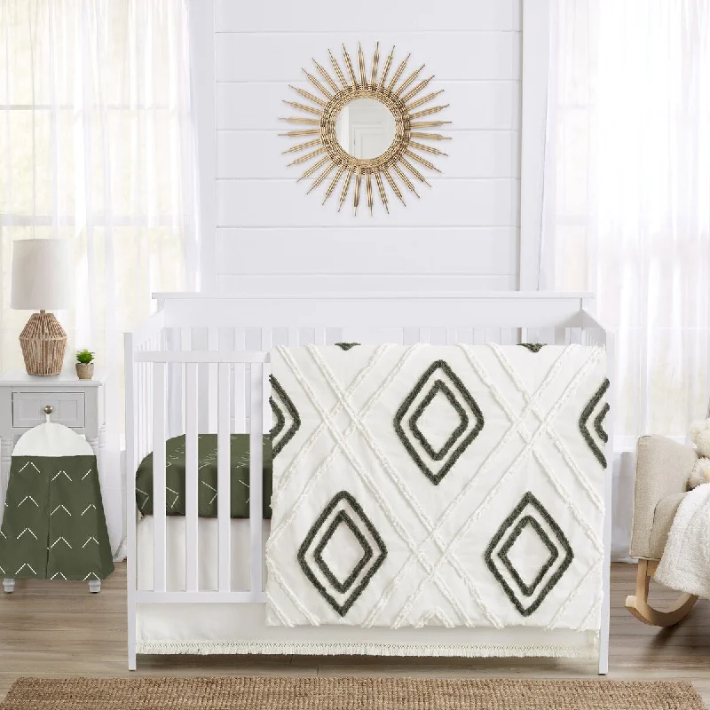 Sweet Jojo Designs Dark Green Boho Arrow Boy Girl 4p Nursery Crib Bedding Set Hunter Ivory Bohemian Gender Neutral Shabby Chic