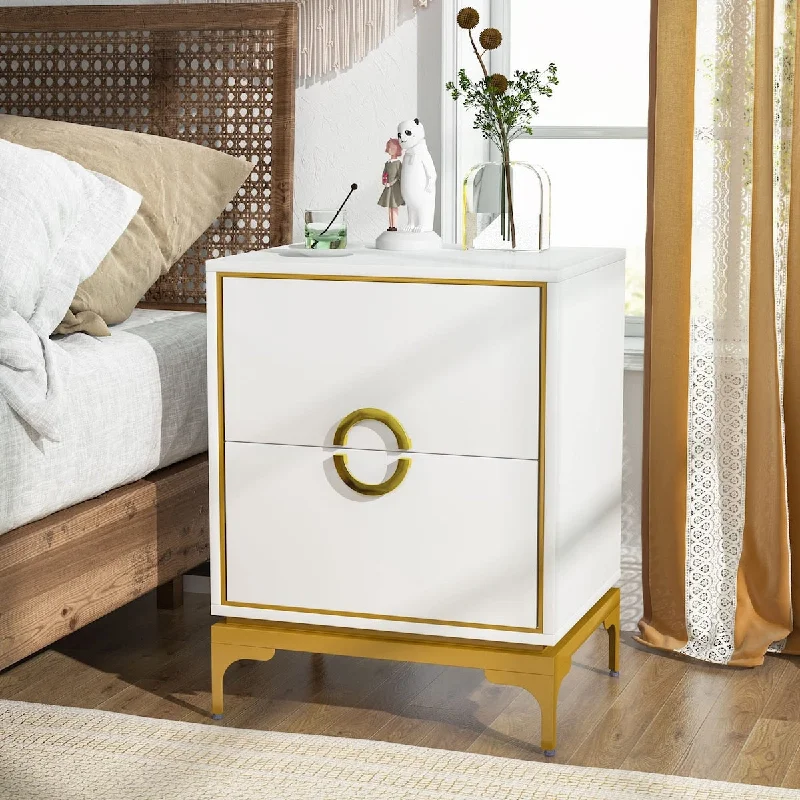 Tri2-Drawer Nightstand, Modern Tall Bedside Table Night Stands for Bedroom, Wood Side Table End Table with Metal Legs