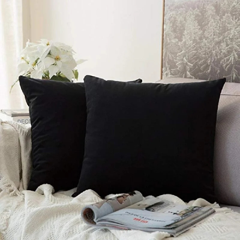 Velvet Soft Solid Black Pillow Covers 2 Pack 18 x 18