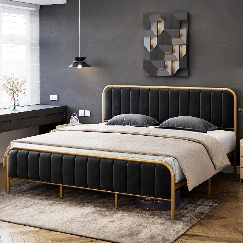 Velvet Upholstered Platform Bed