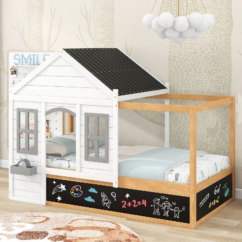 White Twin Size House Bed with Roof & Window