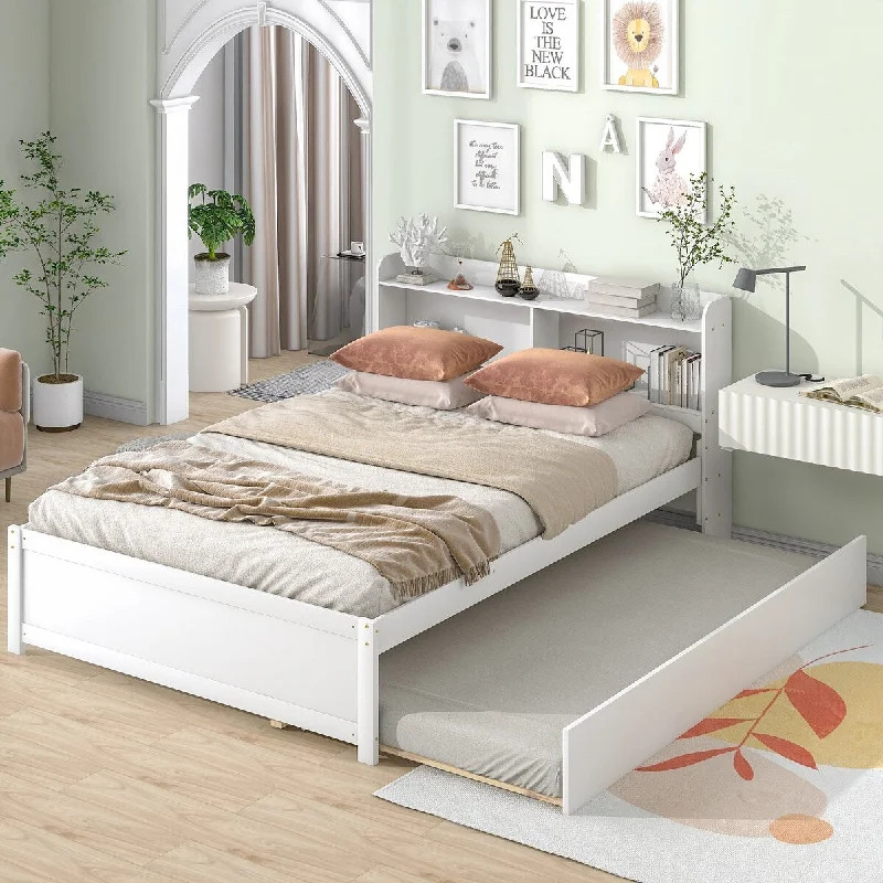 White Twin Size Platform Bed with Trundle Perfect for Bedroom