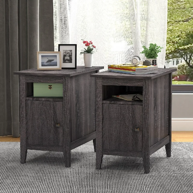 Wood Rectangular Nightstand, Bedside Tables with 1-Drawer and Shelf Wooden End Table (Set of 2)