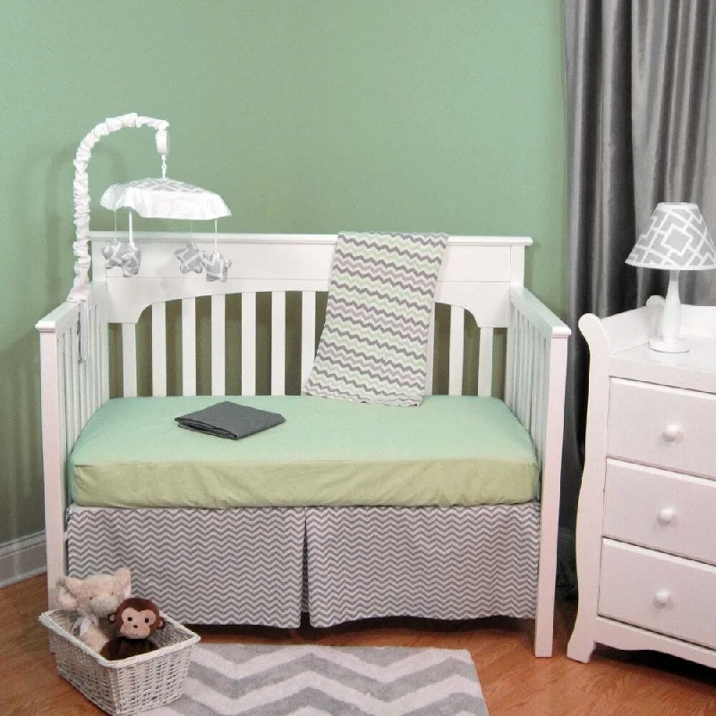 Zig Zag Green and Grey Chevron Cotton 4-piece Baby Crib Bedding Set