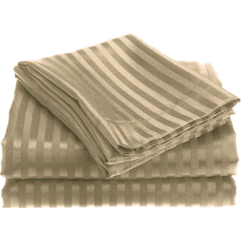 1800 Series Wrinckle Resistant 4 Piece Full Size Embossed Stripe Sheet Set - Mocha