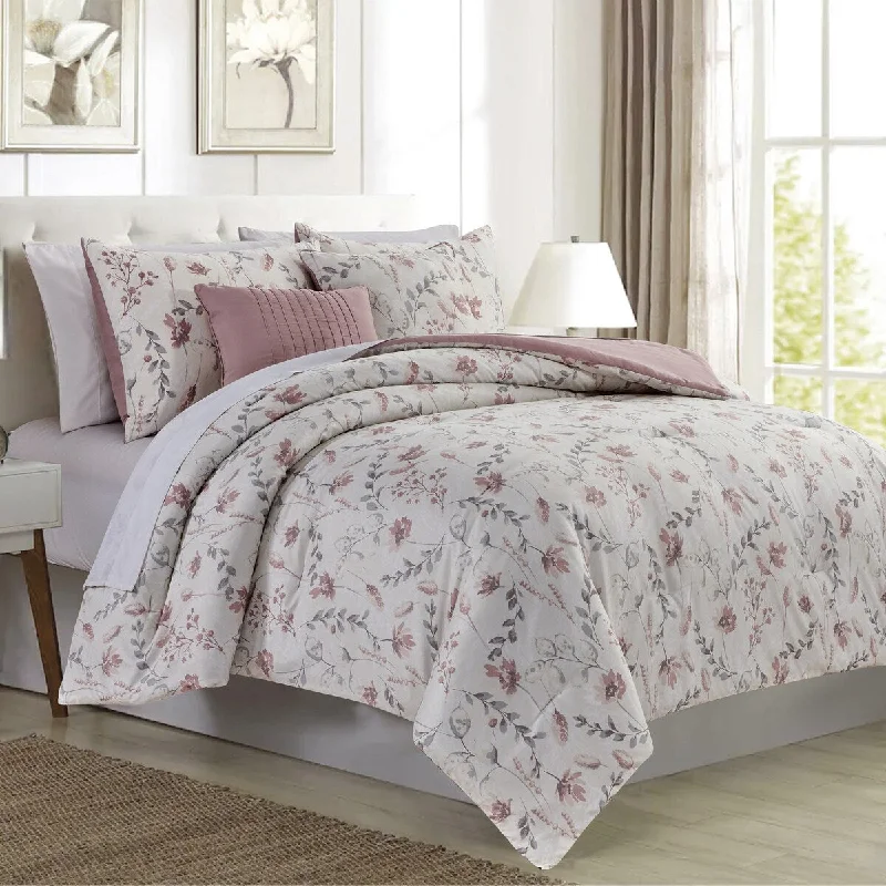 5 Pc Ophelia Petals Printed Comforter Set Blush Queen