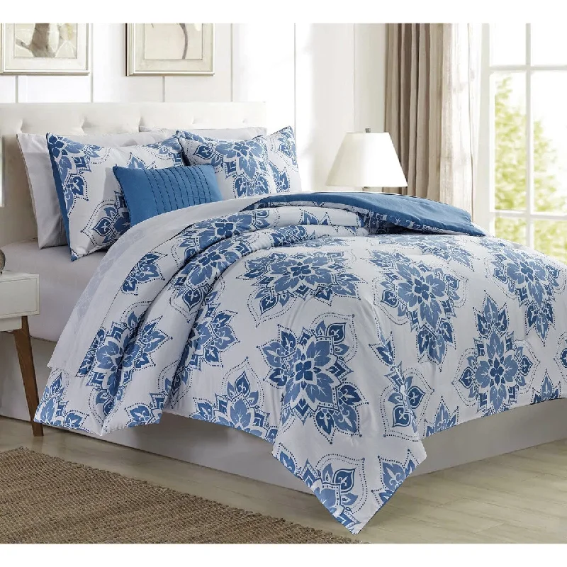 5 Pc Stevie Printed Comforter Set Blue King