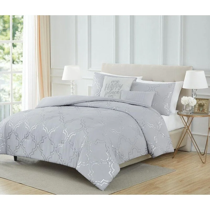 Adriana Quatrefoil 5-Piece Shimmering Foil Comforter Set