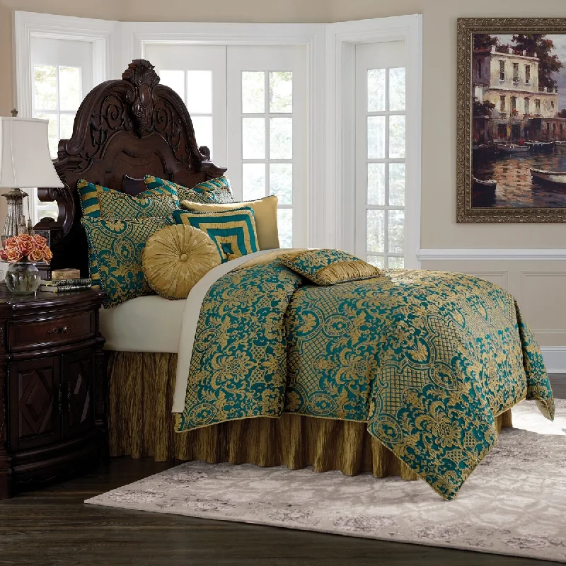 AICO Aristocrat Turquoise 9-Piece Queen Comforter Set