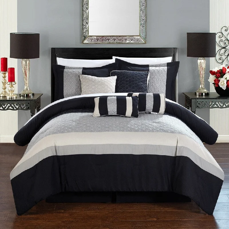 Chic Home 8-Piece Delmonte Grey and Black Comforter Set