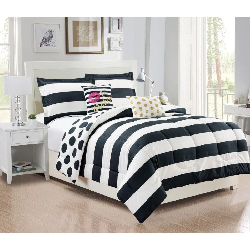 City Girl Black and White Reversible 5-piece Comforter Set