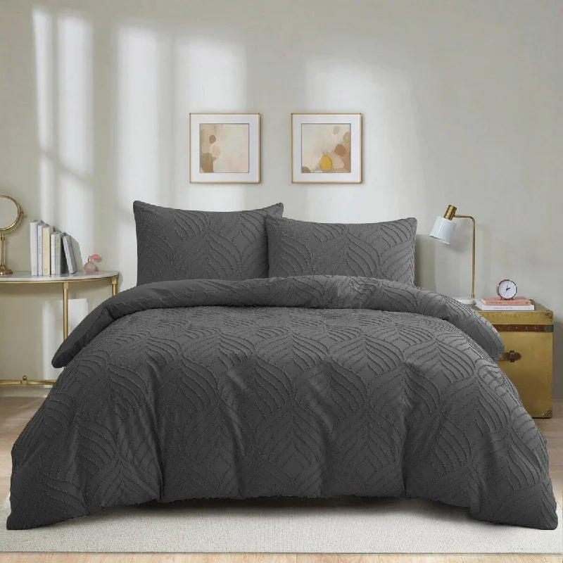 Clipped Jacquard Leaf Duvet Cover Set