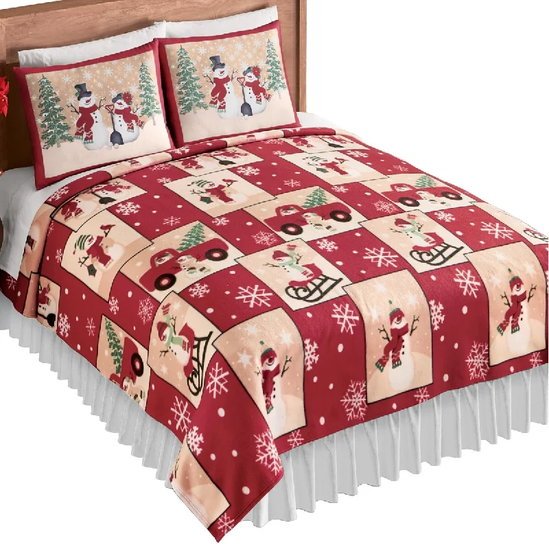 Country Snowman FleeceCoverlet Multi Full/Queen