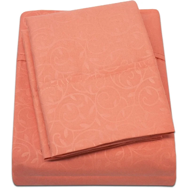 Décor&More 1800 Series Twin Size 3 Piece Vine Embossed Sheet Set - Orange