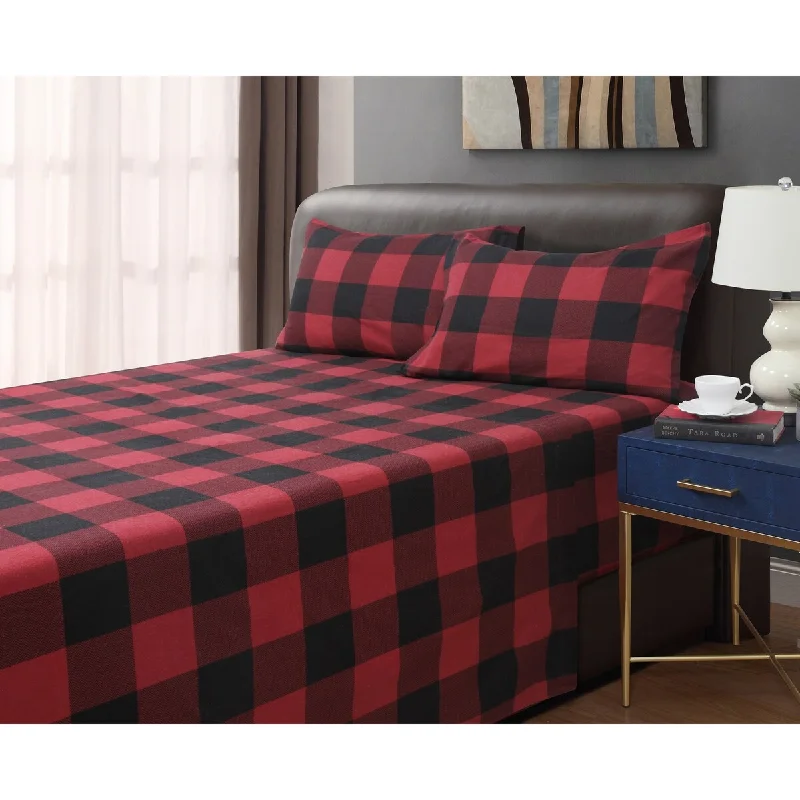 Dresden Buffalo Plaid 4-piece Cotton Flannel Sheet Set