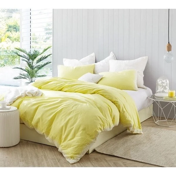 Endless Fields Embroidered Duvet Cover - Limelight Yellow