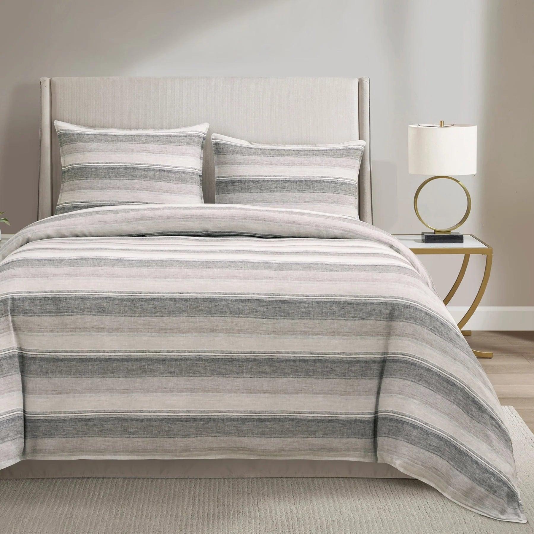 Flax Linen Charcoal Grey Stripe Duvet