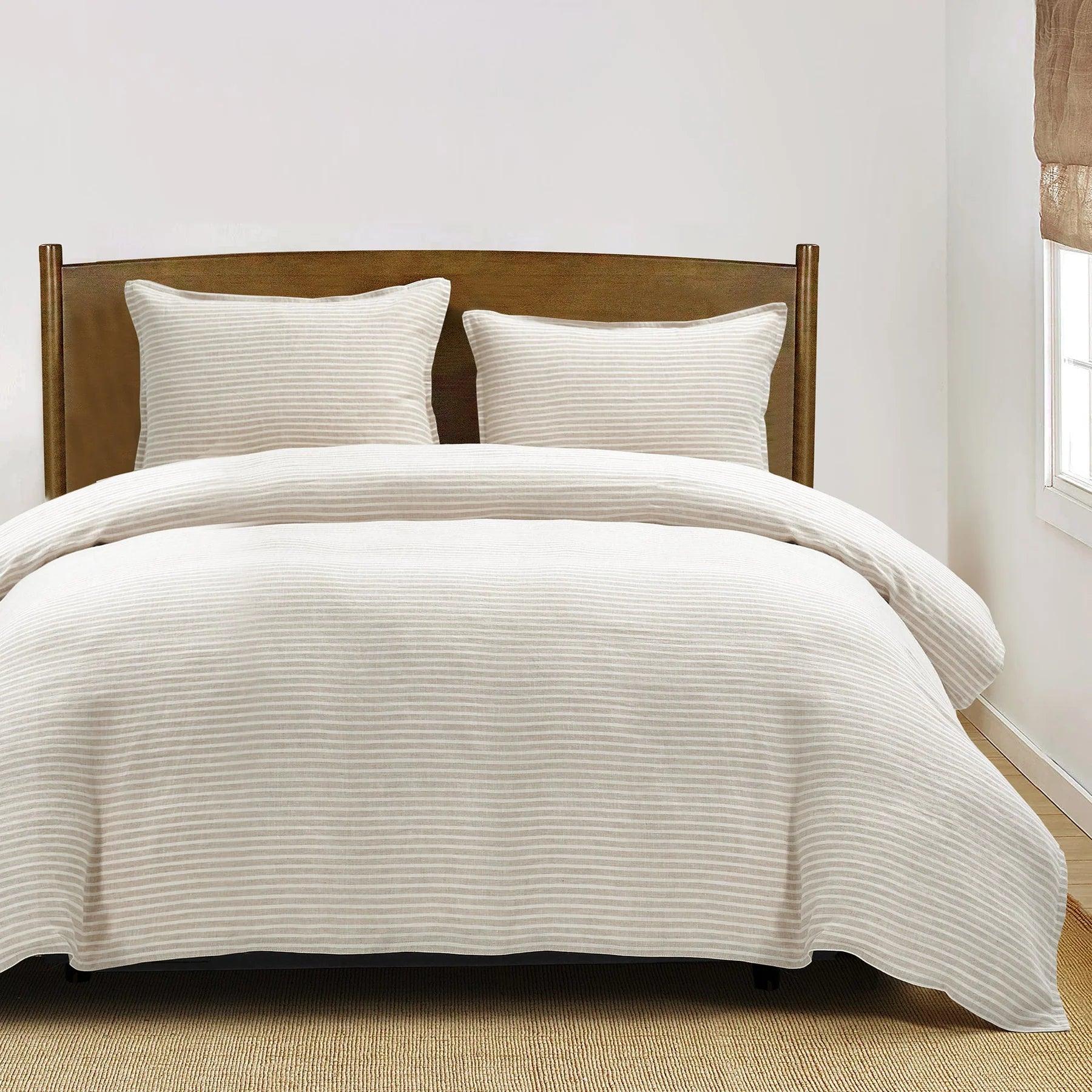 Flax Linen Taupe Stripe Duvet Set