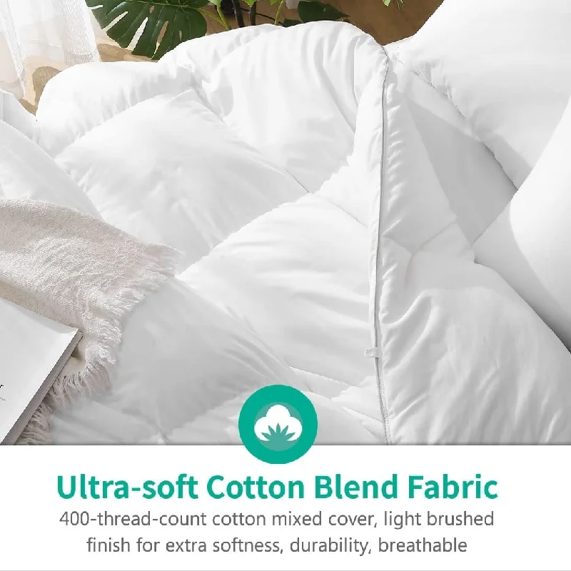 Full/Queen All-Season Feathers Down Comforter, Ultra-Soft Pima Cotton, 27oz Light Summer Feathers Down Duvet Insert with Ties