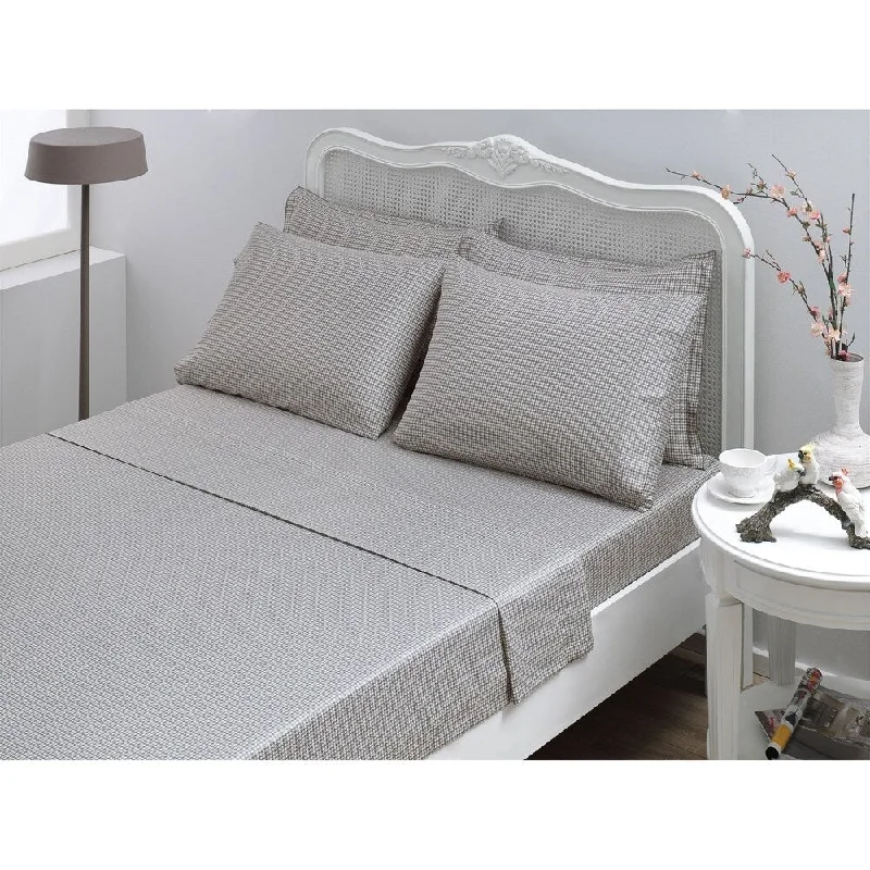 Houndstooth Queen Sateen Sheet Set Grey